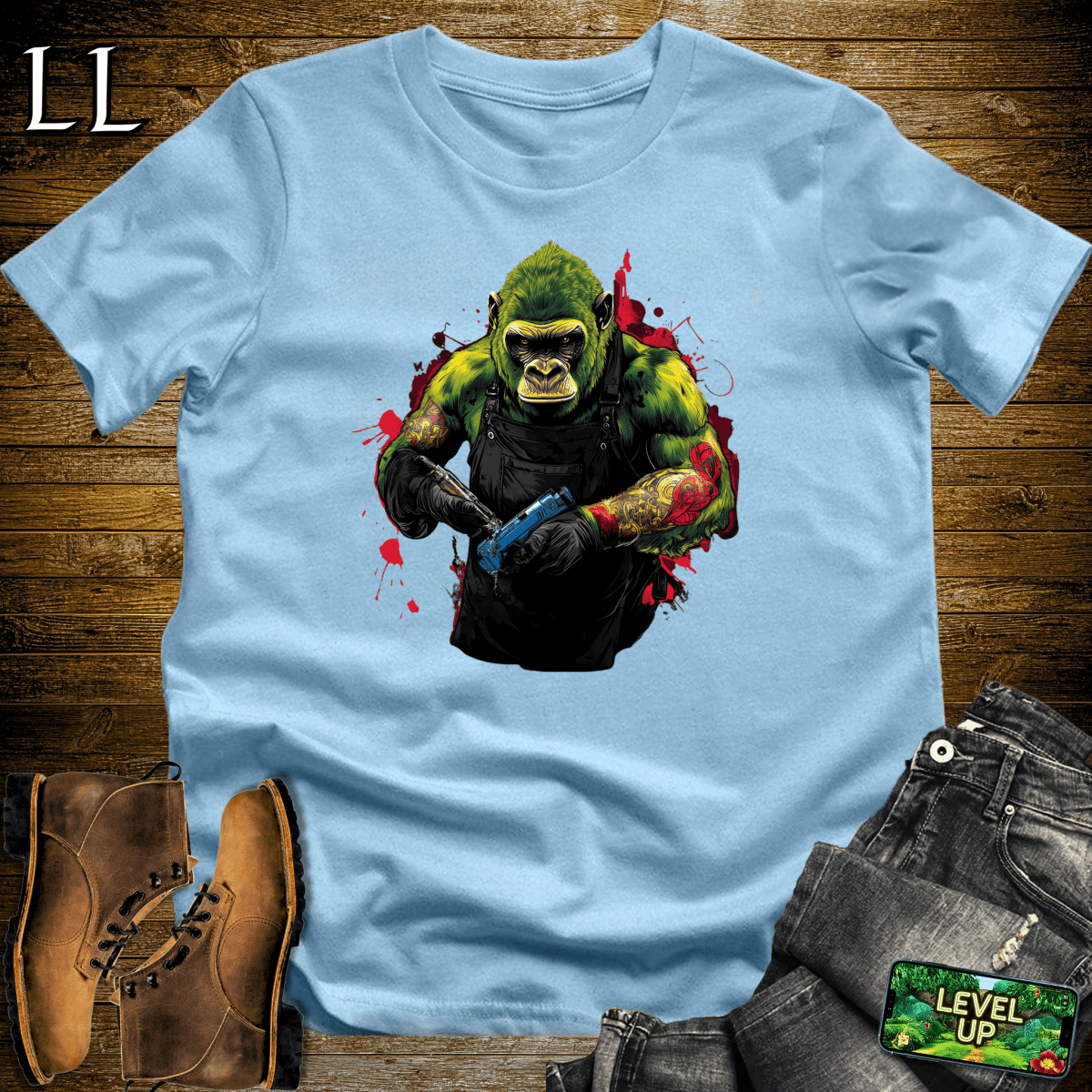 Tattoo Gorilla Softstyle Tee Light Blue | Ink Beast Tee