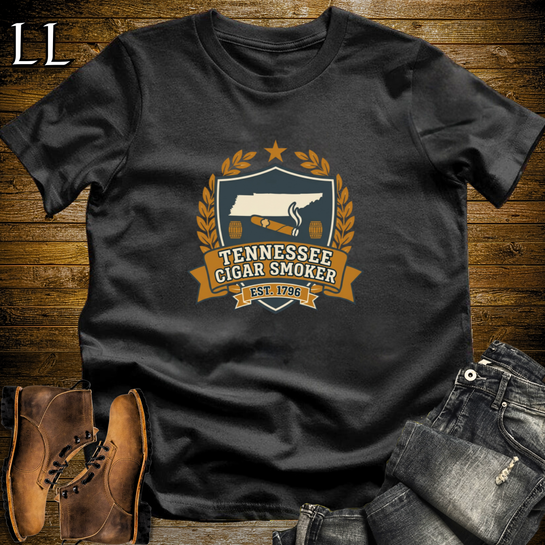 Tennessee Cigar Smoker Shield T-Shirt Black | Tennessee Cigar Crest Gift Tee