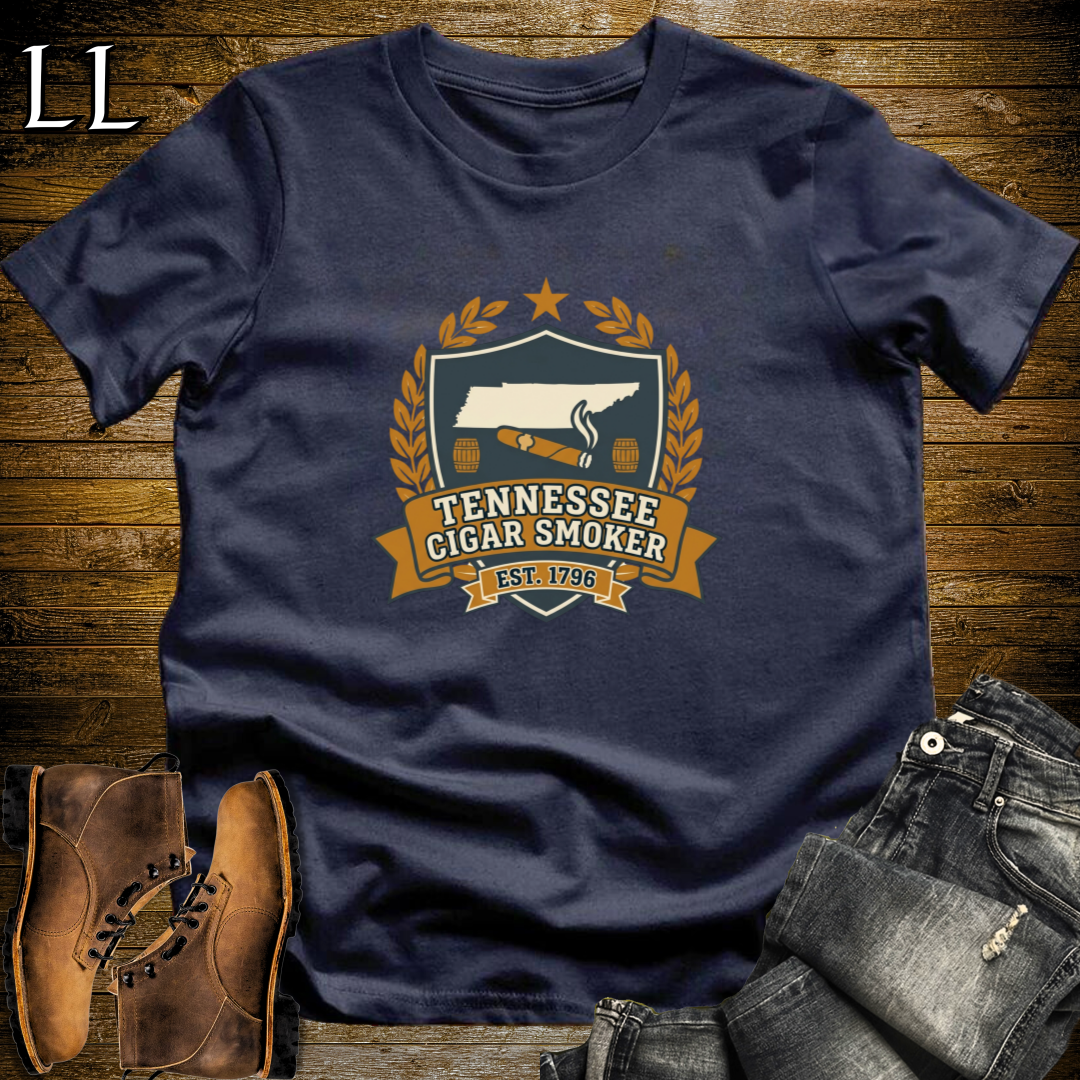 Tennessee Cigar Smoker Shield T-Shirt Navy | Tennessee Cigar Crest Gift Tee