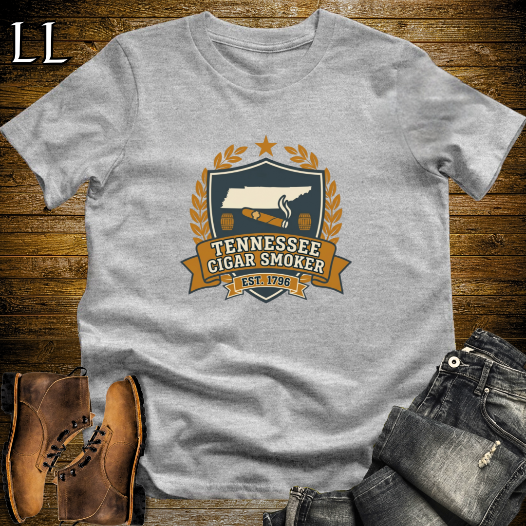 Tennessee Cigar Smoker Shield T-Shirt Sport Grey | Tennessee Cigar Crest Gift Tee