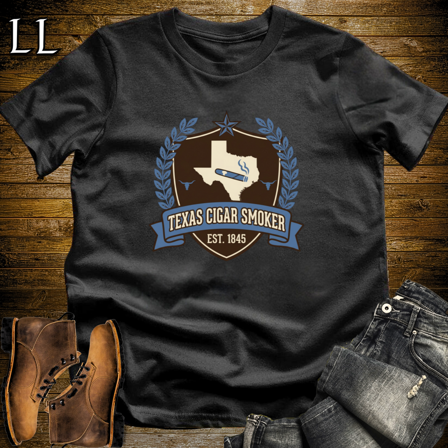 Texas Cigar Smoker Shield T-Shirt Black | Texas Cigar Crest Gift Tee
