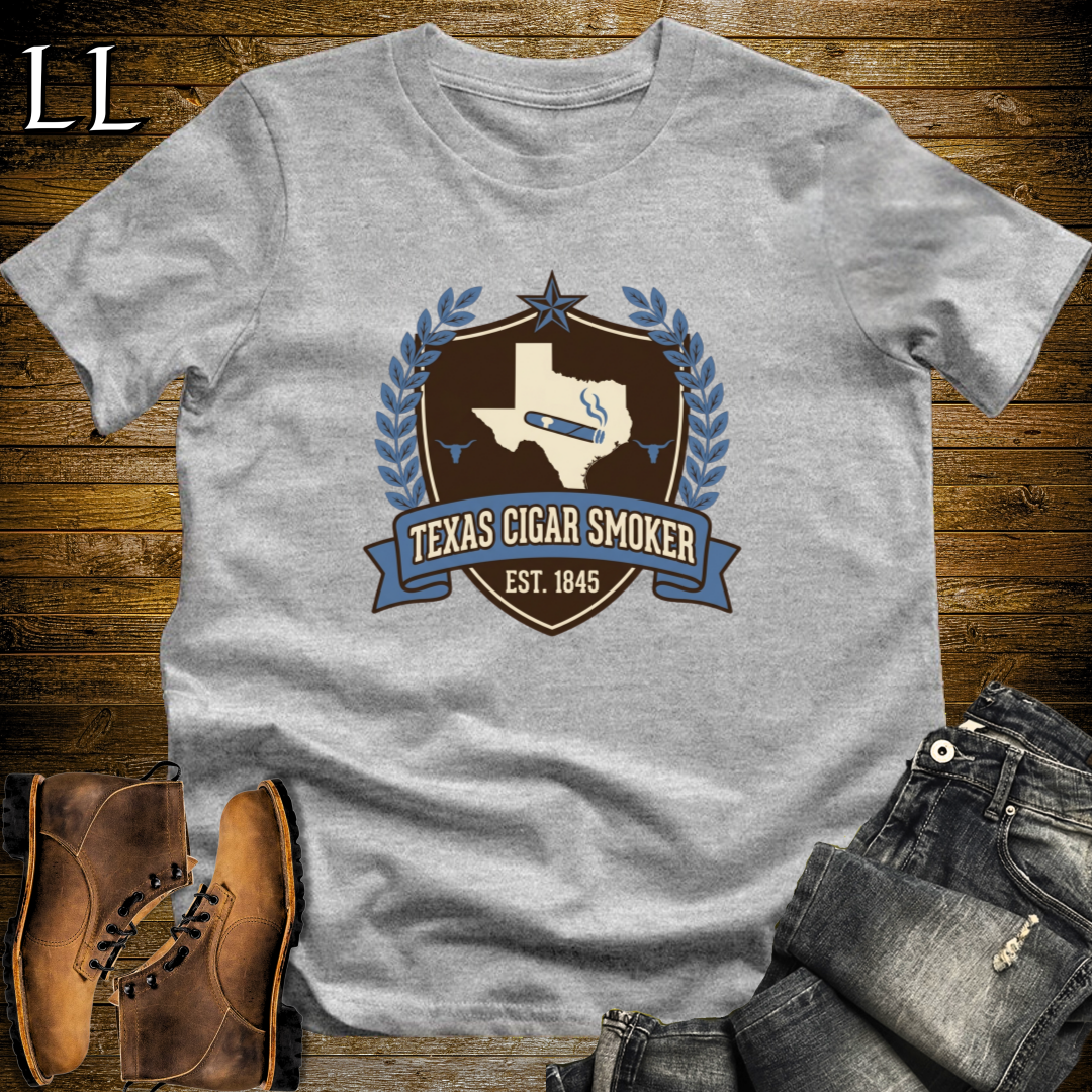 Texas Cigar Smoker Shield T-Shirt Sport Grey | Texas Cigar Crest Gift Tee