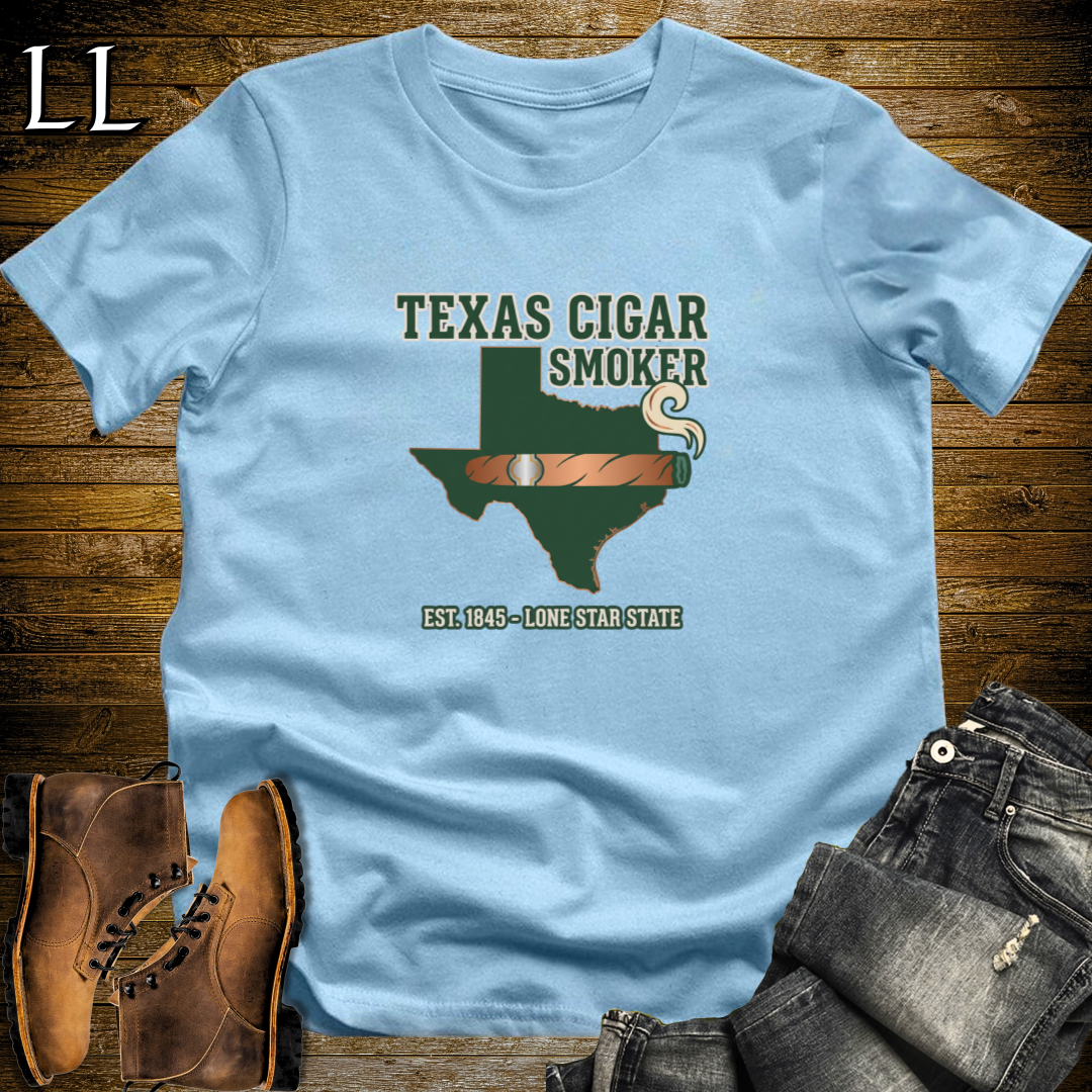 Texas Cigar Smoker T-Shirt Light Blue | Texas Cigar Lover Gift Tee