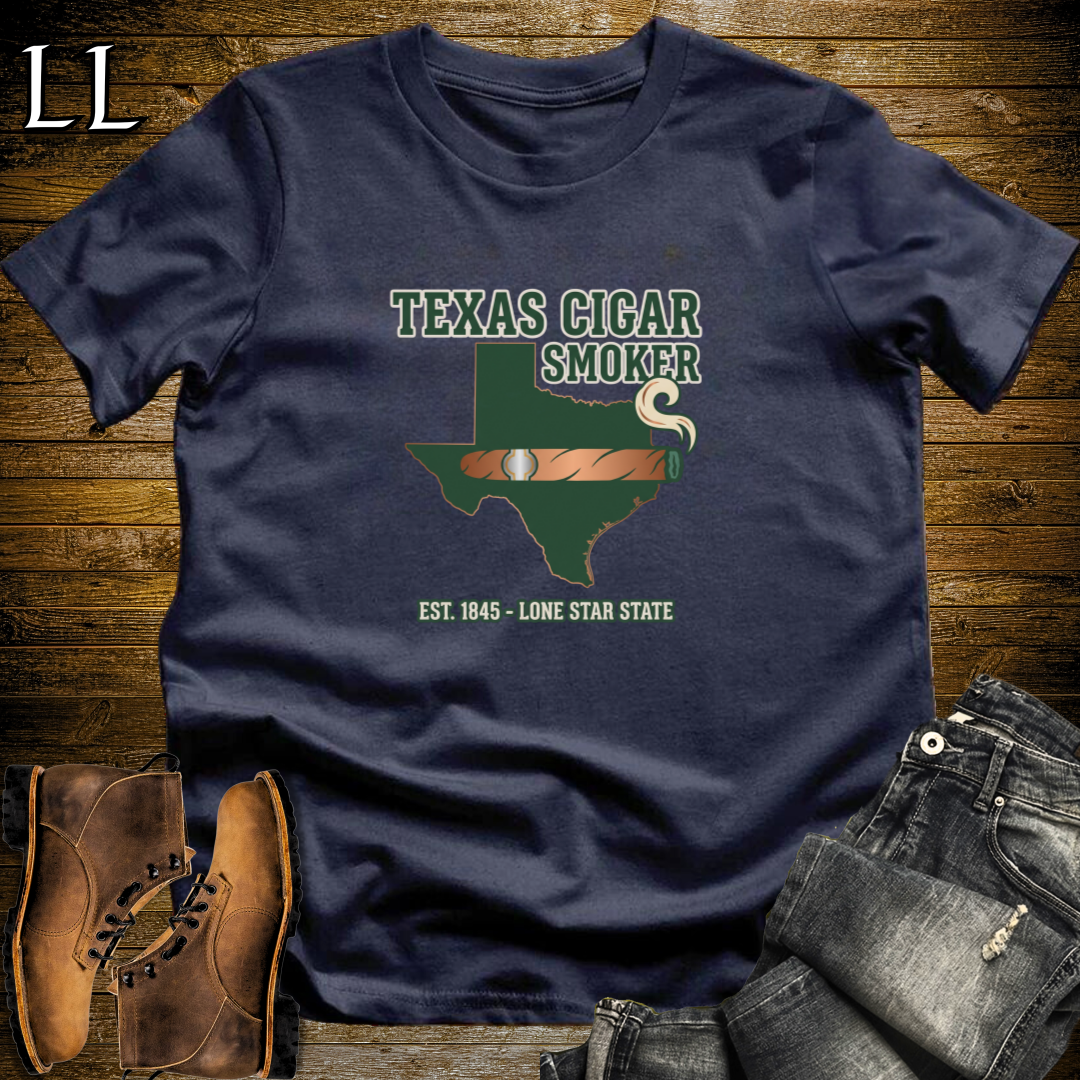 Texas Cigar Smoker T-Shirt Navy | Texas Cigar Lover Gift Tee