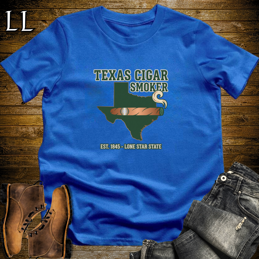Texas Cigar Smoker T-Shirt Royal Blue | Texas Cigar Lover Gift Tee