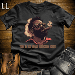 Black man in sunglasses smoking a cigar graphic tee in Black — The Cigar Smoking Shirt by Legacy Layers