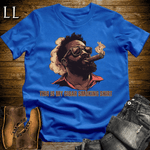 Black man in sunglasses smoking a cigar graphic tee in Royal Blue — The Cigar Smoking Shirt by Legacy Layers