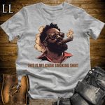 Black man in sunglasses smoking a cigar graphic tee in Sport Grey — The Cigar Smoking Shirt by Legacy Layers