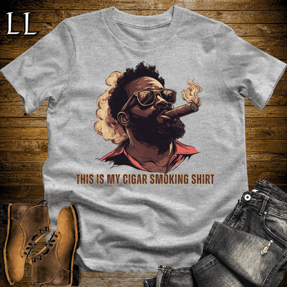 Black man in sunglasses smoking a cigar graphic tee in Sport Grey — The Cigar Smoking Shirt by Legacy Layers