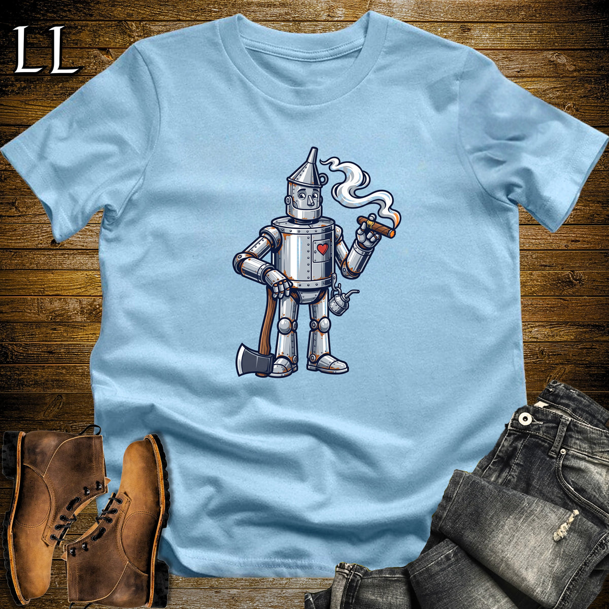 Tin Woodman Heart of Gold Cigar T-Shirt Light Blue | Tin Man Cigar Halloween Tee