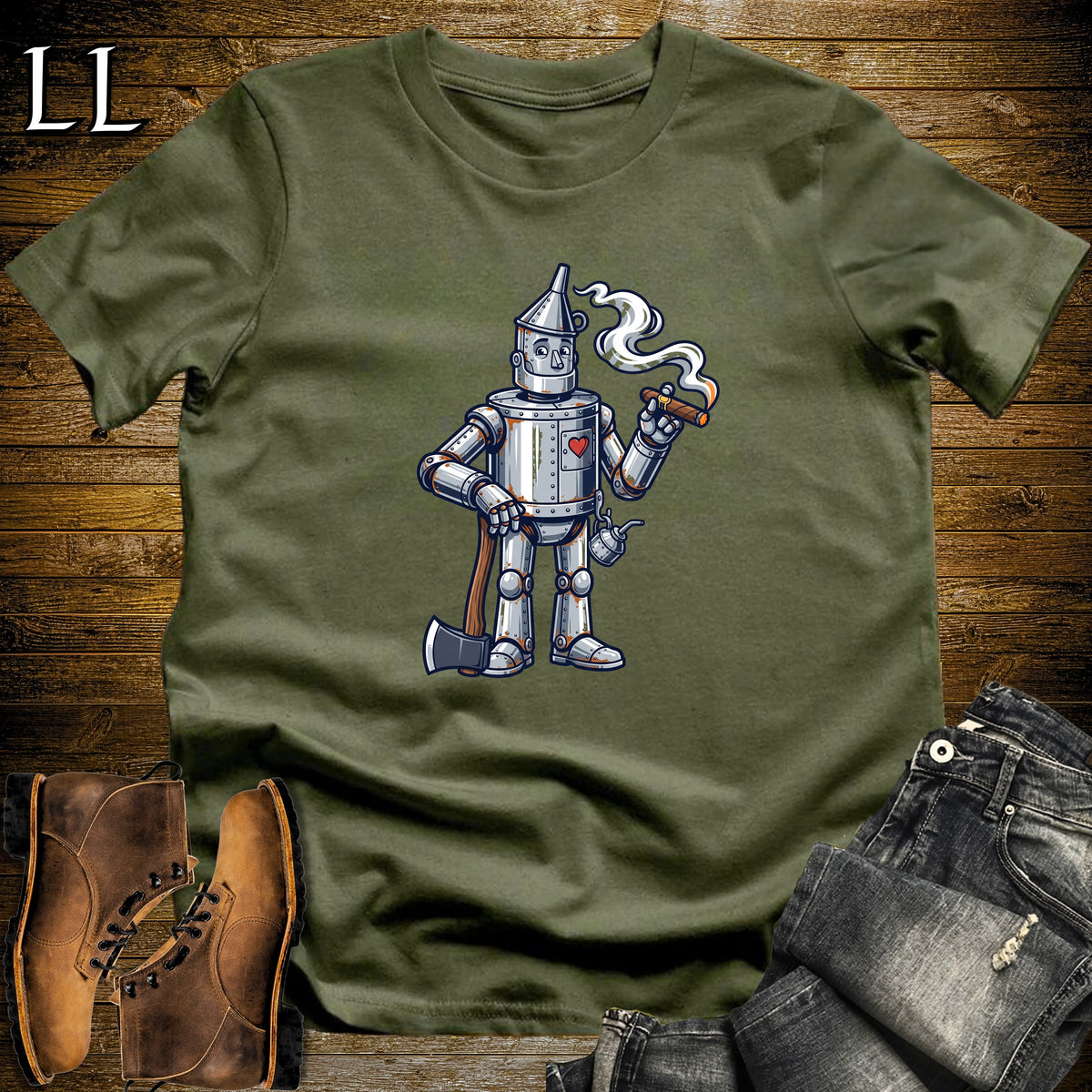 Tin Woodman Heart of Gold Cigar T-Shirt Military Green | Tin Man Cigar Halloween Tee