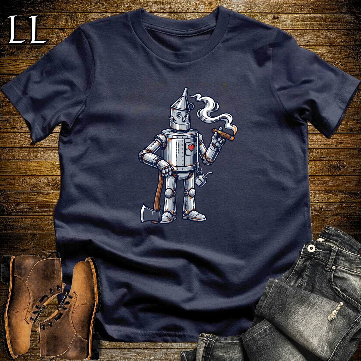 Tin Woodman Heart of Gold Cigar T-Shirt Navy | Tin Man Cigar Halloween Tee