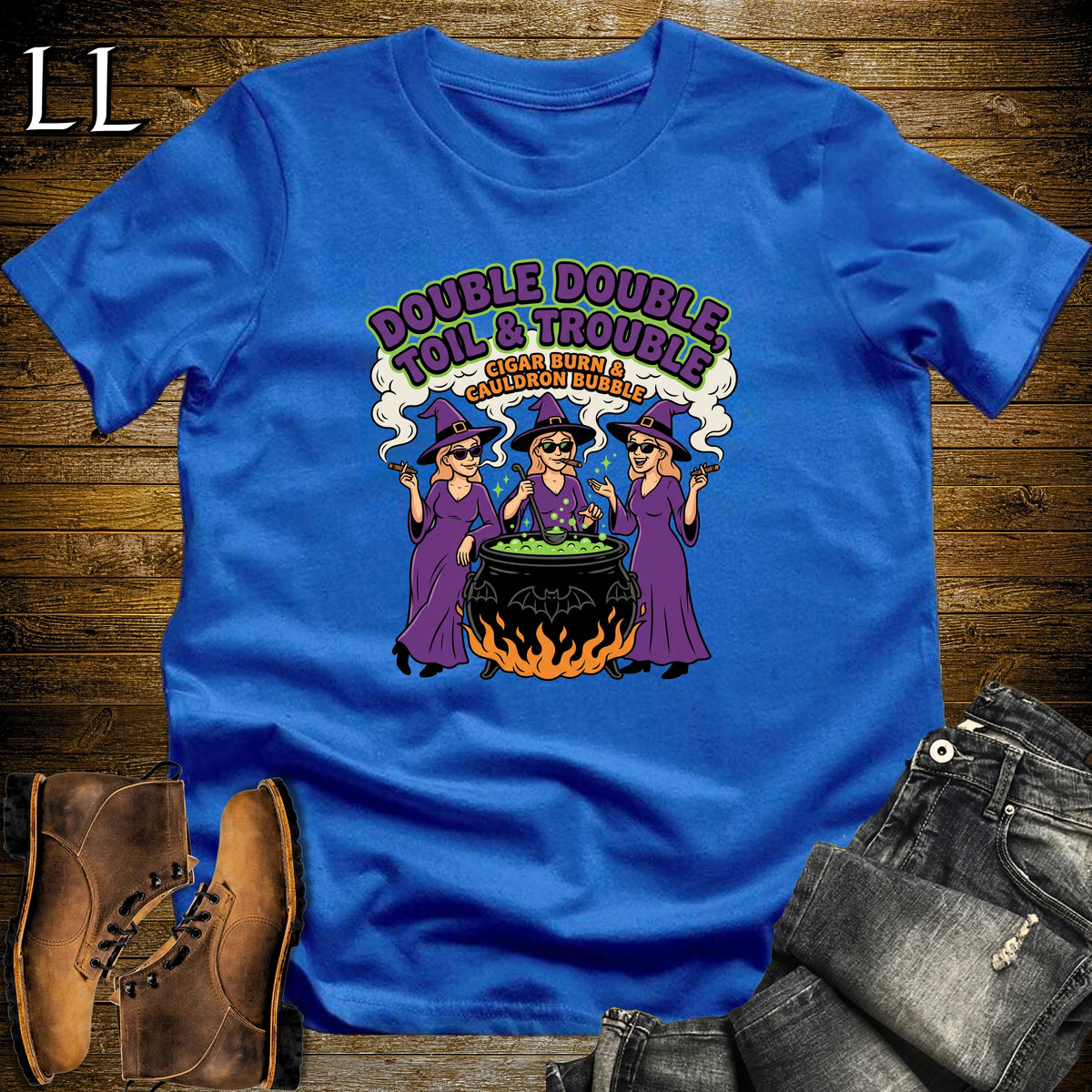 Toil & Trouble Three Witches Cauldron Cigar White Woman T-Shirt Royal | Three Witches Cigar Tee