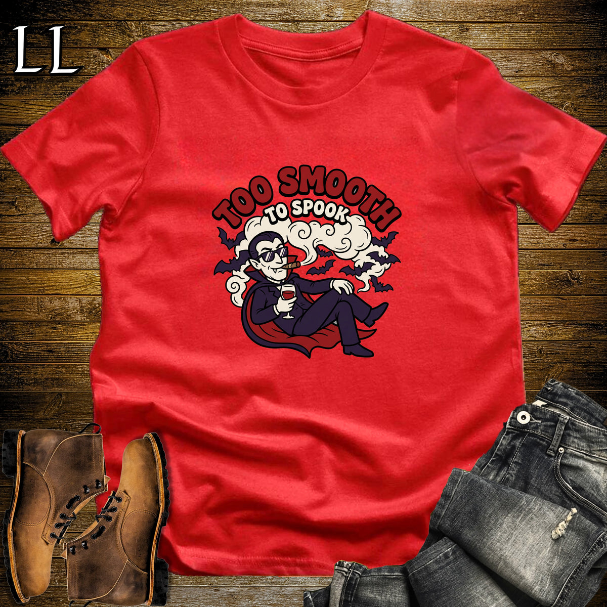 Too Smooth to Spook Vampire Bats Cigar T-Shirt Red | Vampire Bats Cigar Tee