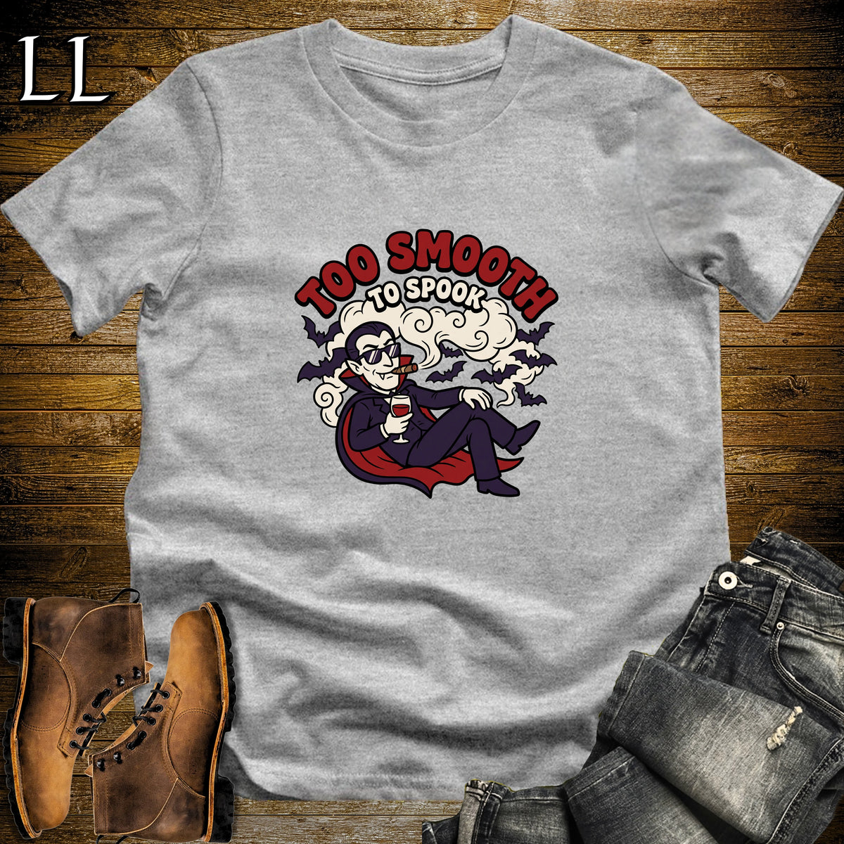 Too Smooth to Spook Vampire Bats Cigar T-Shirt Sport Grey | Vampire Bats Cigar Tee
