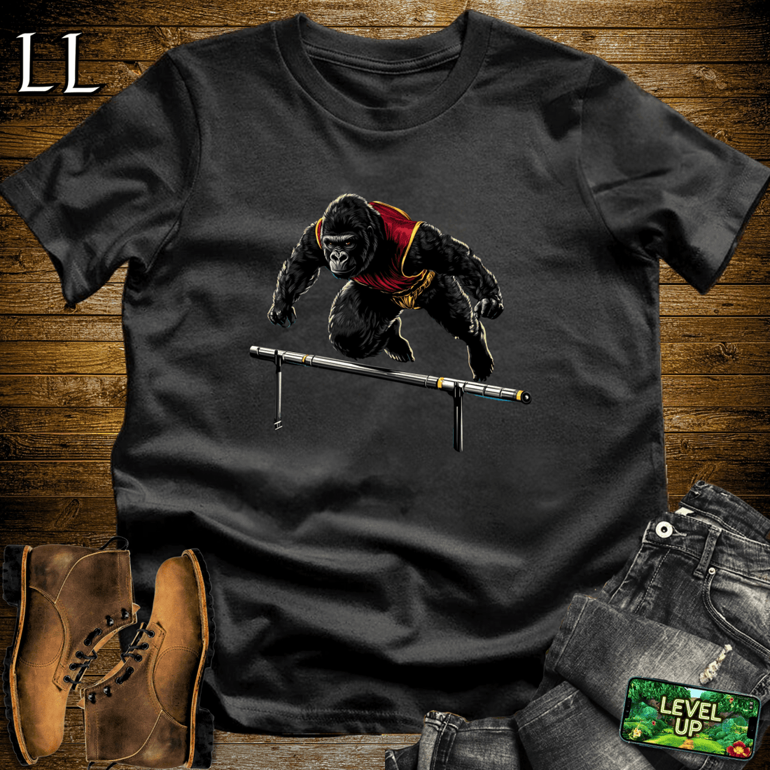 Track Gorilla Softstyle Tee Black | Funny Runner Gorilla Tee
