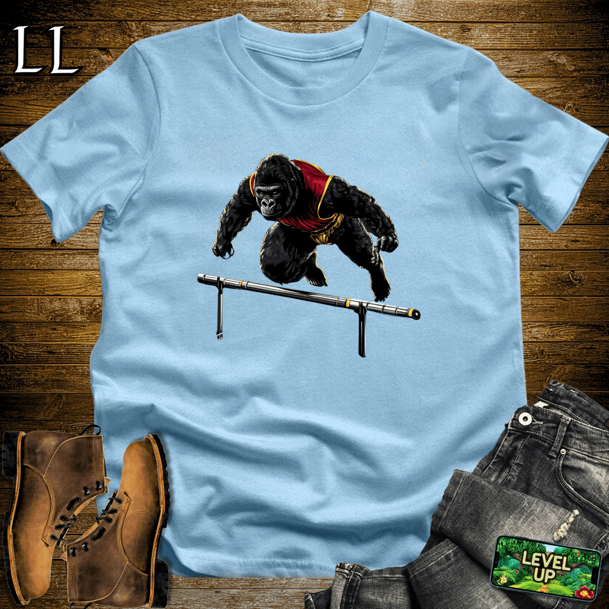 Track Gorilla Softstyle Tee Light Blue | Funny Runner Gorilla Tee