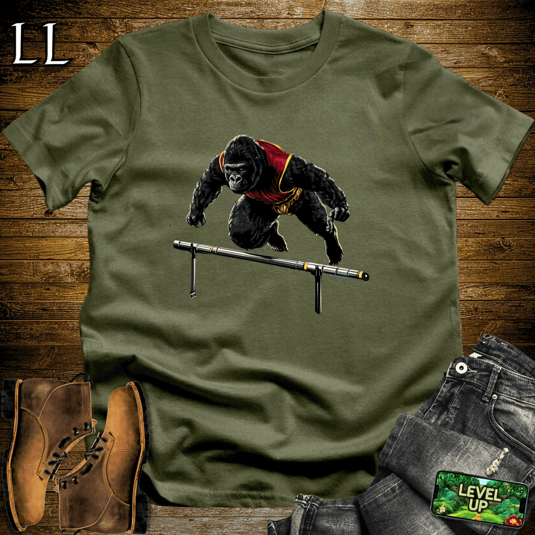 Track Gorilla Softstyle Tee Military Green | Funny Runner Gorilla Tee