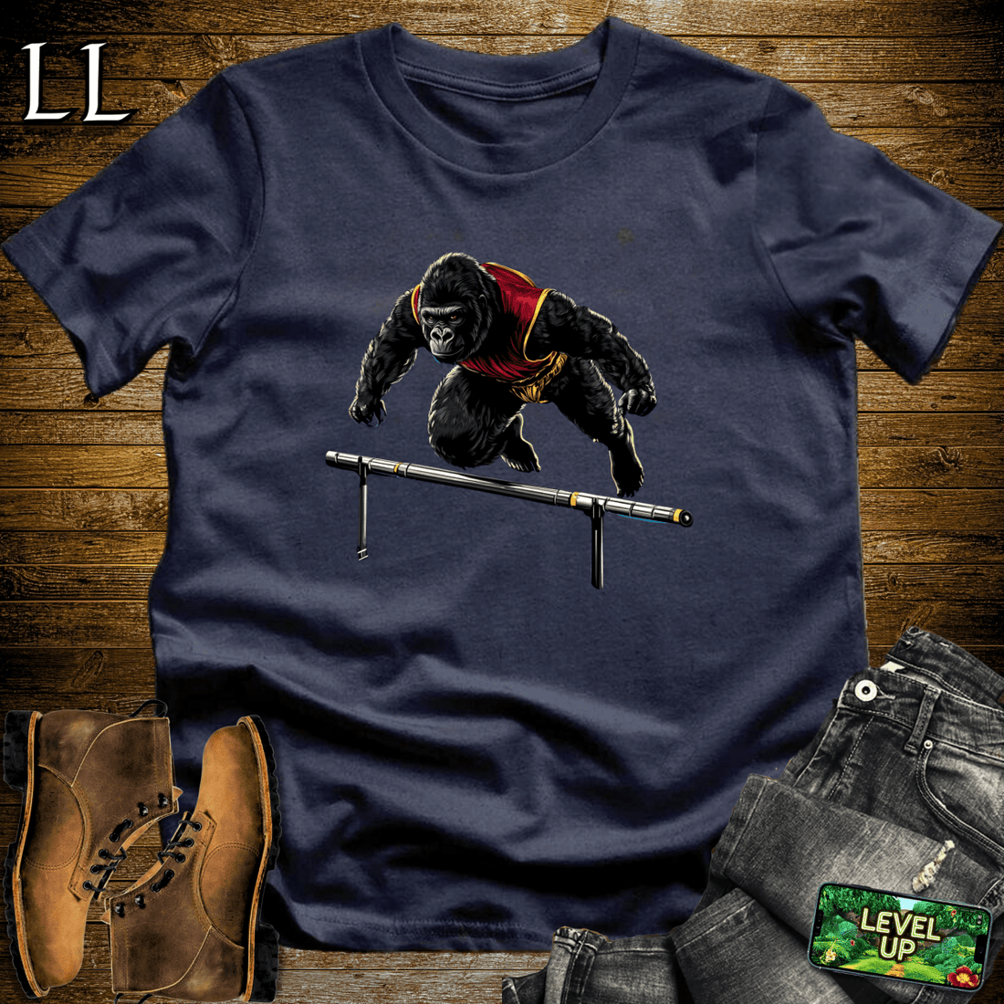Track Gorilla Softstyle Tee Navy | Funny Runner Gorilla Tee