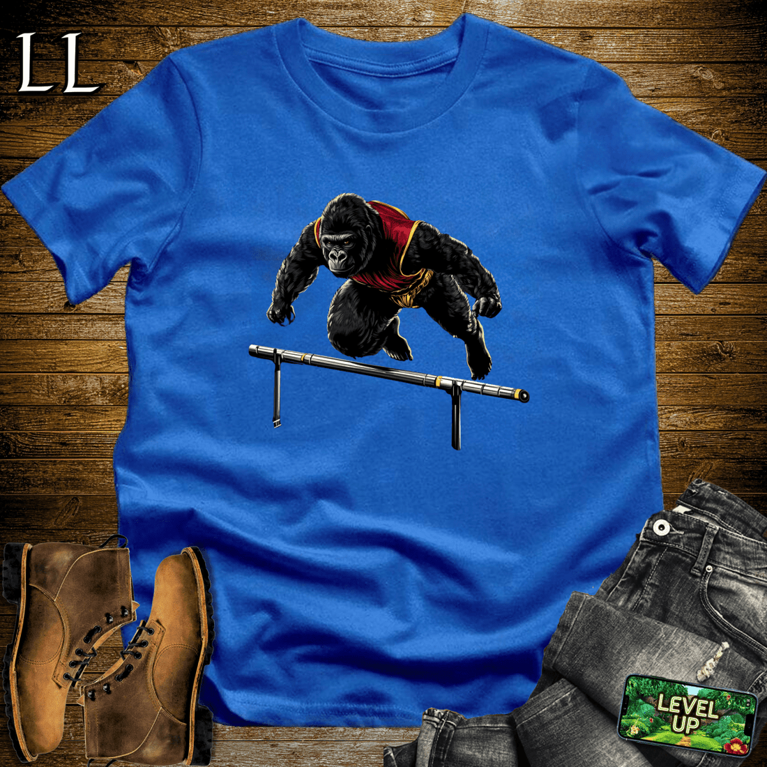 Track Gorilla Softstyle Tee Royal | Funny Runner Gorilla Tee