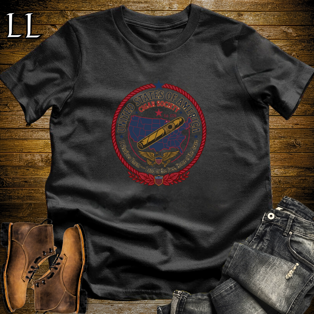 United States of America Cigar Society T-Shirt Black | Cigar Crest Gift Tee