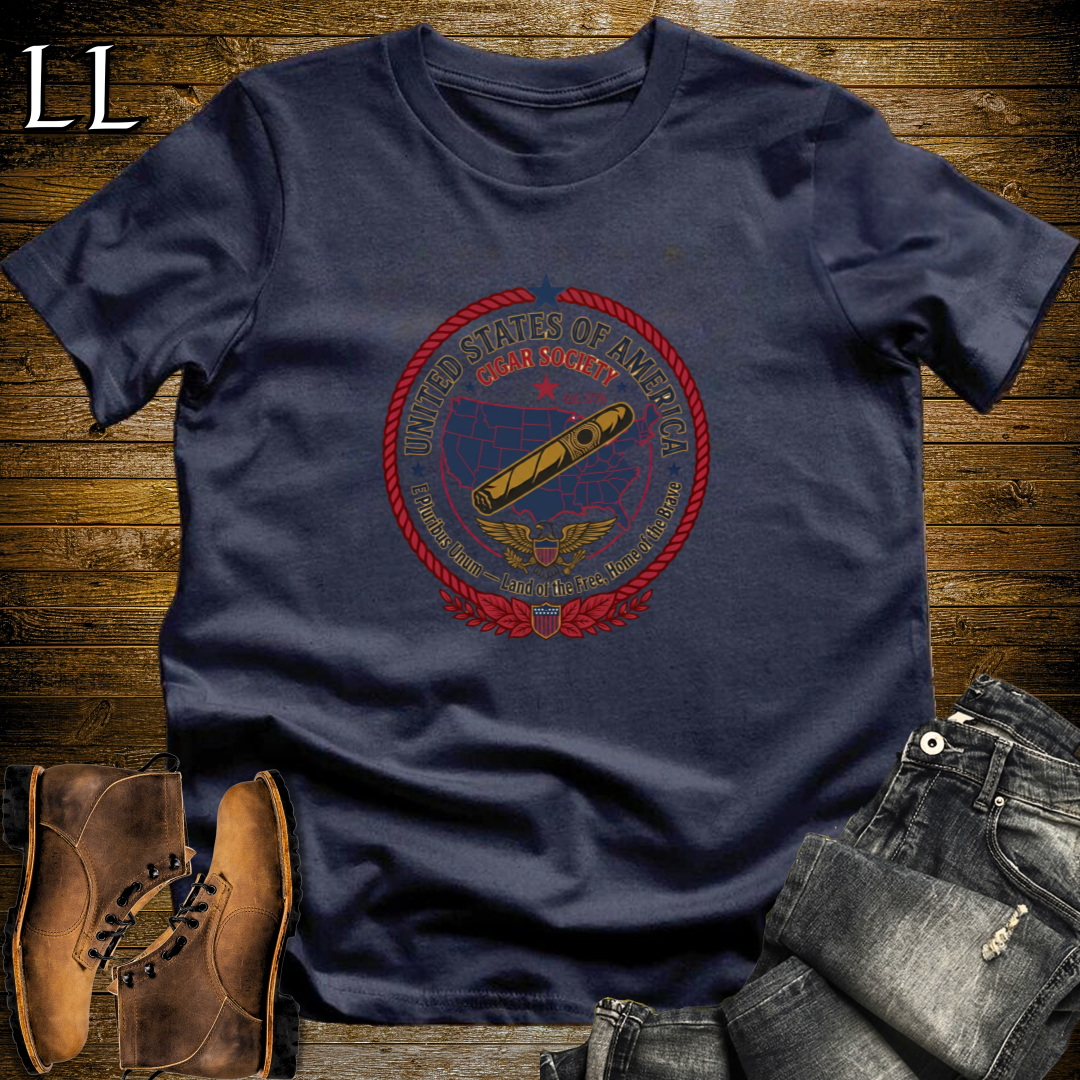 United States of America Cigar Society T-Shirt Navy | Cigar Crest Gift Tee