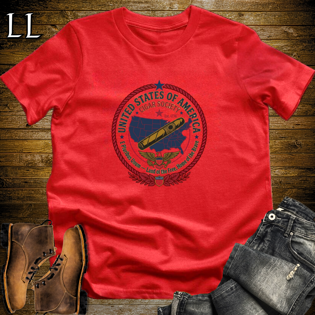 United States of America Cigar Society T-Shirt Red | Cigar Crest Gift Tee