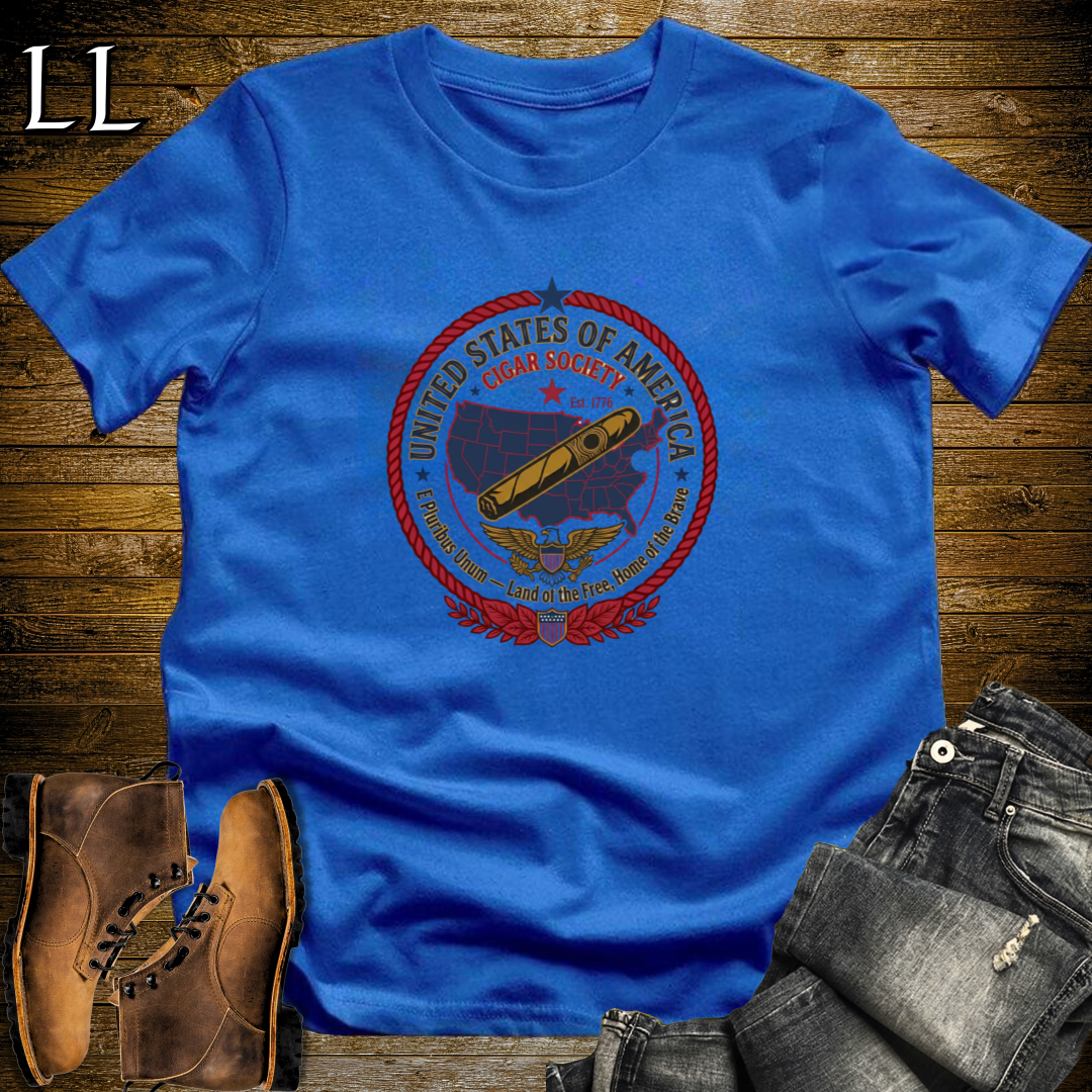 United States of America Cigar Society T-Shirt Royal Blue | Cigar Crest Gift Tee