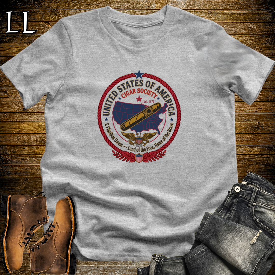 United States of America Cigar Society T-Shirt Sport Grey | Cigar Crest Gift Tee