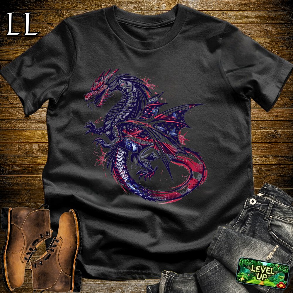 US Flag Dragon Softstyle Tee - Black - LegacyLayers