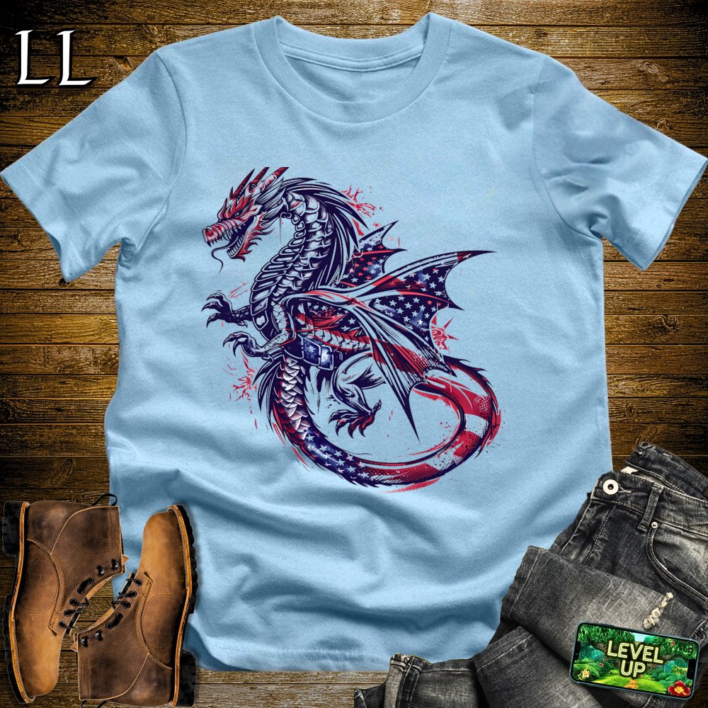 US Flag Dragon Softstyle Tee - Light Blue - LegacyLayers