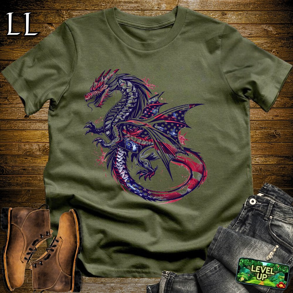 US Flag Dragon Softstyle Tee - Military Green - LegacyLayers