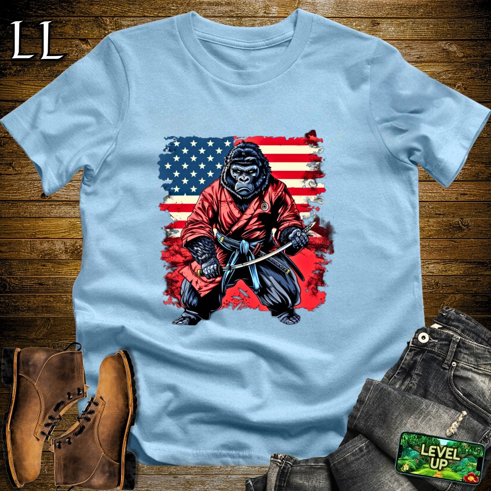 US Patriot Gorilla Samurai Light Blue | Patriotic Tee