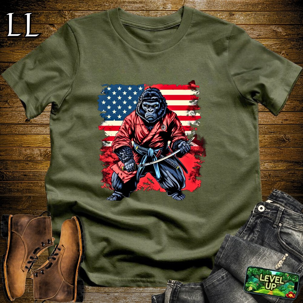 US Patriot Gorilla Samurai Softstyle Tee - Military Green - LegacyLayers