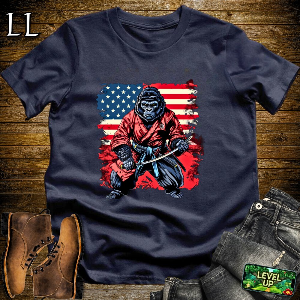 US Patriot Gorilla Samurai Navy | Patriotic Tee