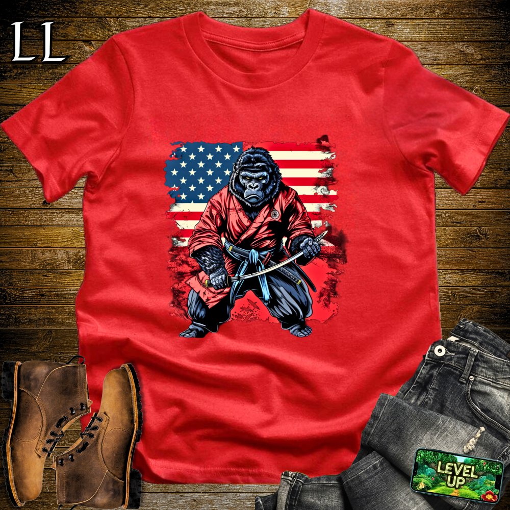 US Patriot Gorilla Samurai Red | Patriotic Tee