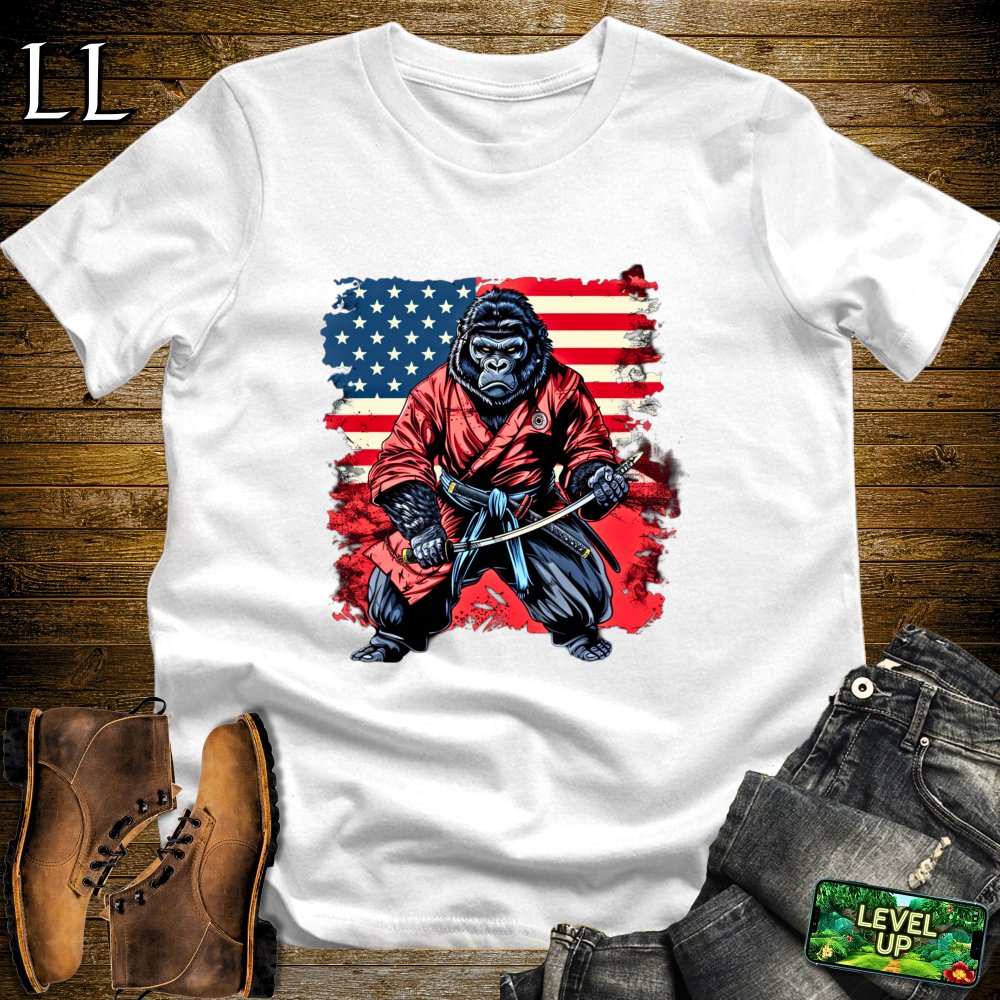US Patriot Gorilla Samurai White | Patriotic Tee