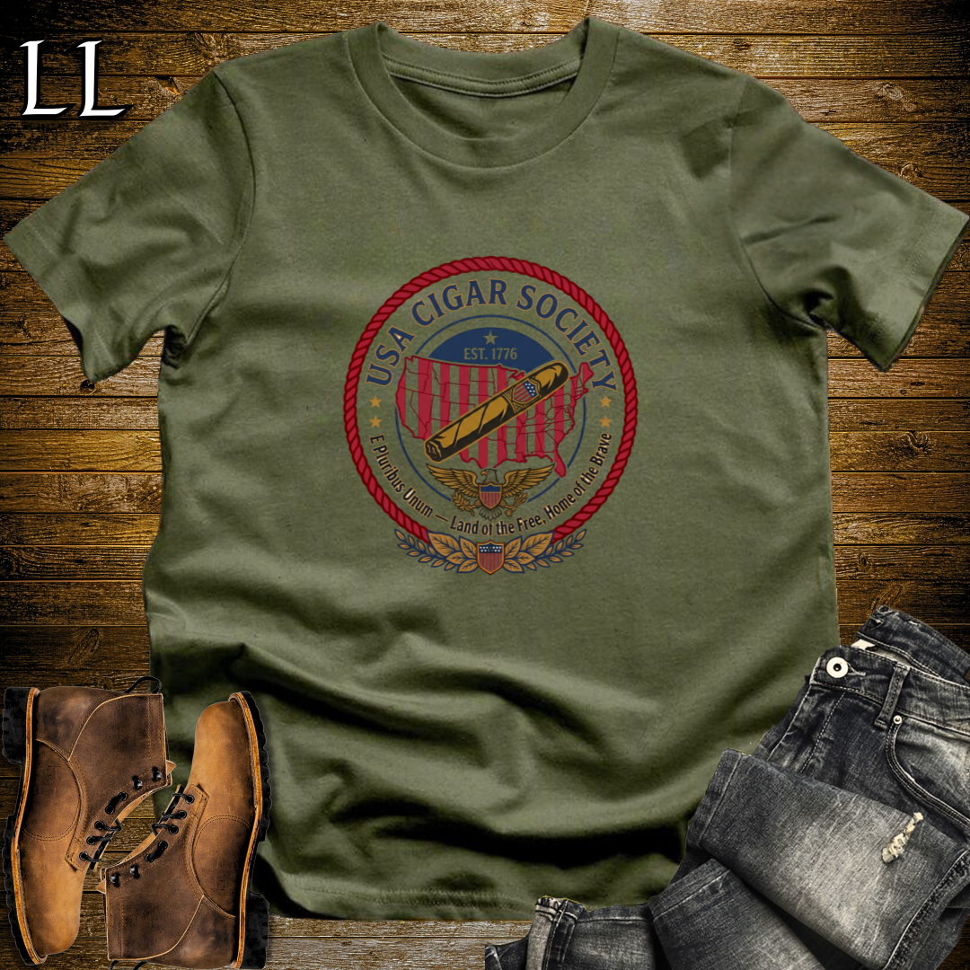 USA Cigar Society T-Shirt Military Green | Cigar Lover Gift Tee