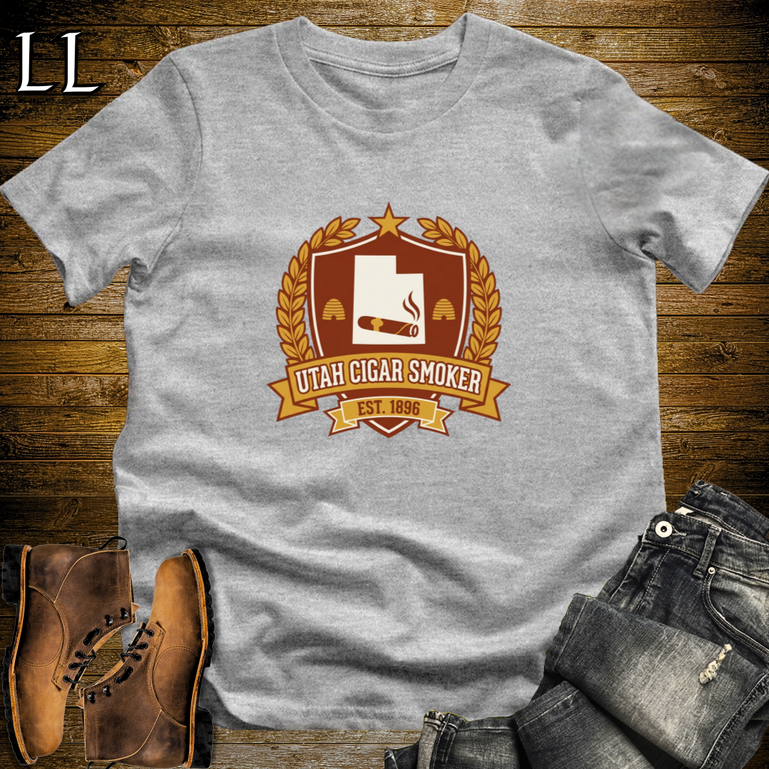Utah Cigar Smoker Shield T-Shirt Sport Grey | Utah Cigar Crest Gift Tee