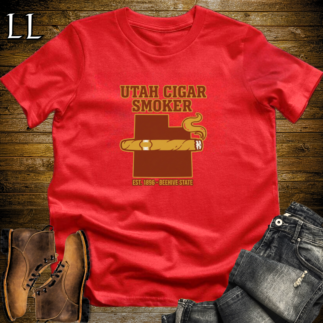 Utah Cigar Smoker T-Shirt Red | Utah Cigar Lover Gift Tee
