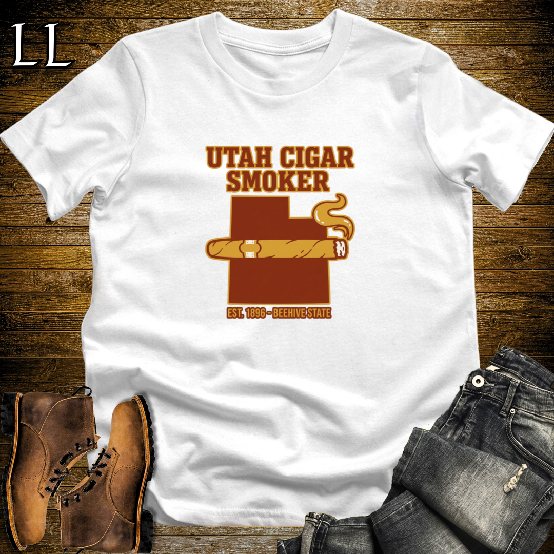 Utah Cigar Smoker T-Shirt White | Utah Cigar Lover Gift Tee
