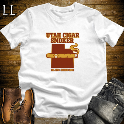 Utah Cigar Smoker T-Shirt White | Utah Cigar Lover Gift Tee