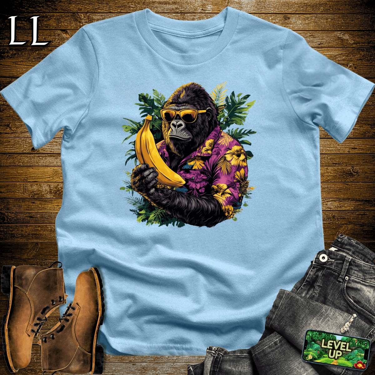 Vacation Gorilla Softstyle Tee Light Blue | Funny Travel Gorilla Tee