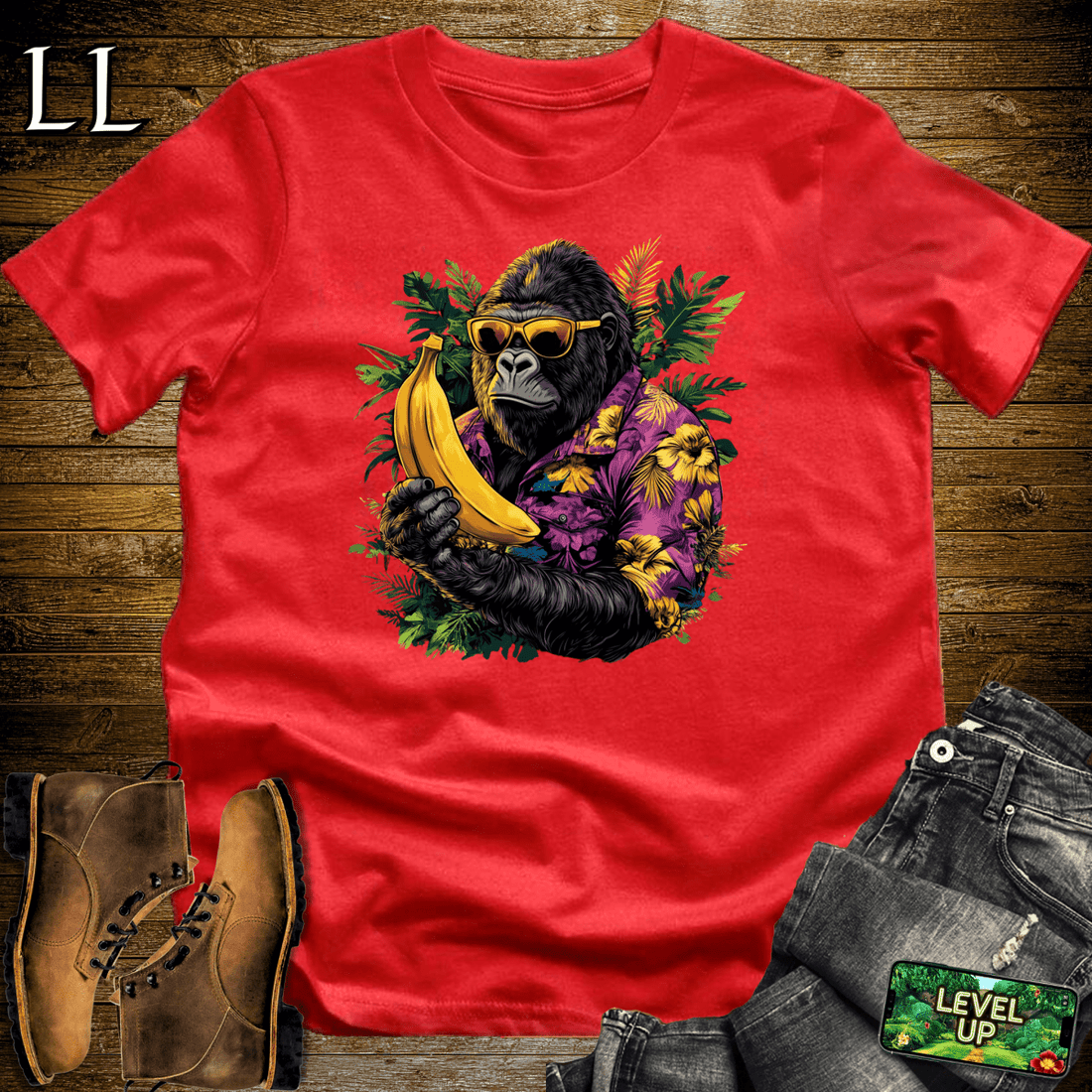 Vacation Gorilla Softstyle Tee Red | Funny Travel Gorilla Tee