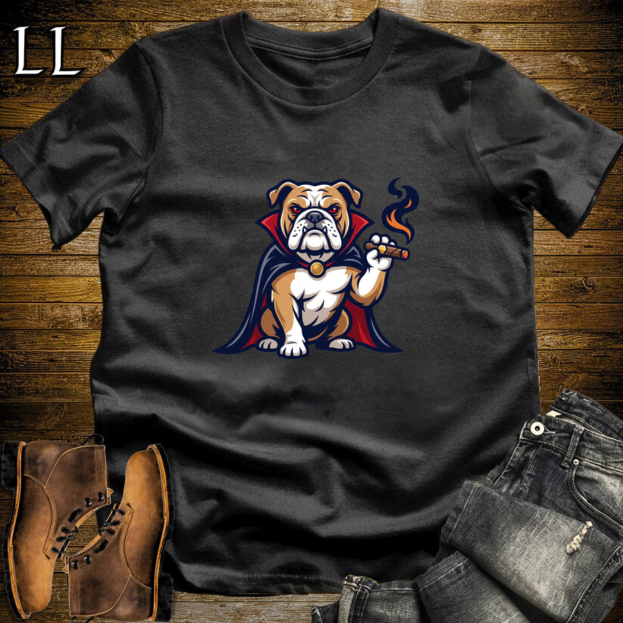 Vampire Bulldog Cigar T-Shirt Black | Vampire Dog Cigar Halloween Tee