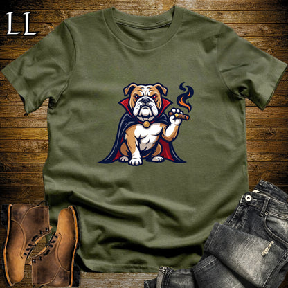Vampire Bulldog Cigar T-Shirt Military Green | Vampire Dog Cigar Halloween Tee