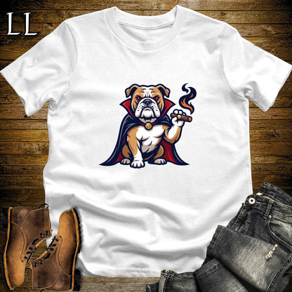 Vampire Bulldog Cigar T-Shirt White | Vampire Dog Cigar Halloween Tee
