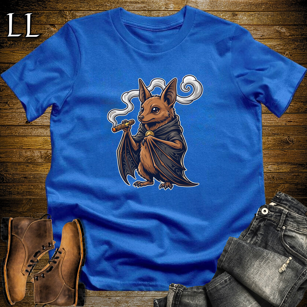Vampire Fruit Bat Cigar T-Shirt Royal | Vampire Bat Cigar Halloween Tee