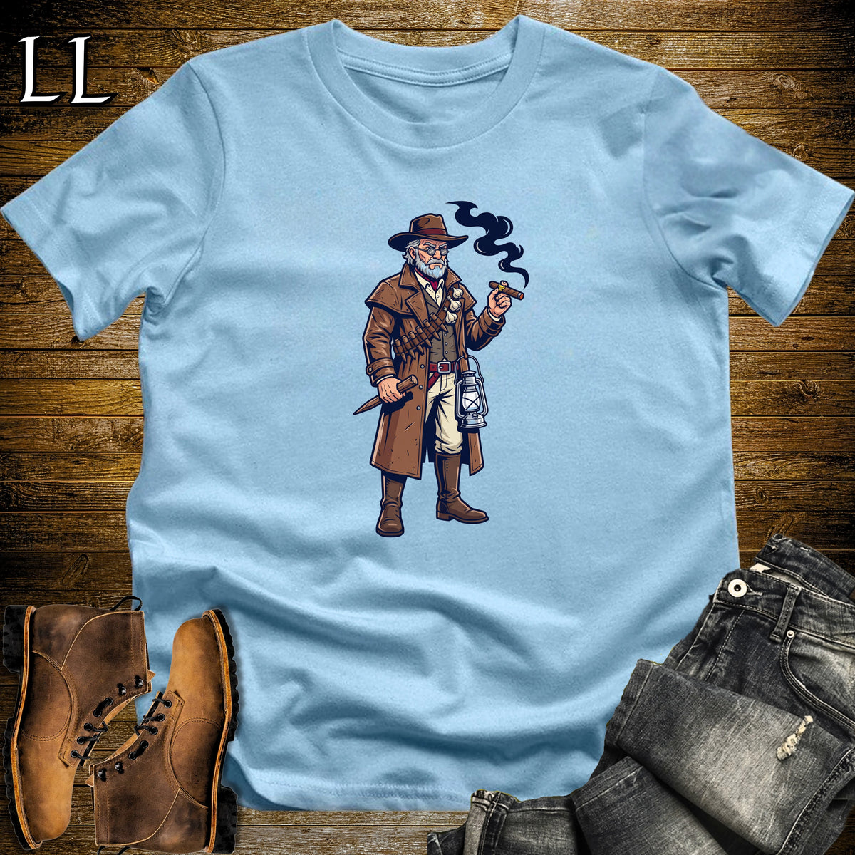 Van Helsing Vampire Hunter Cigar T-Shirt Light Blue | Vampire Hunter Cigar Halloween Tee