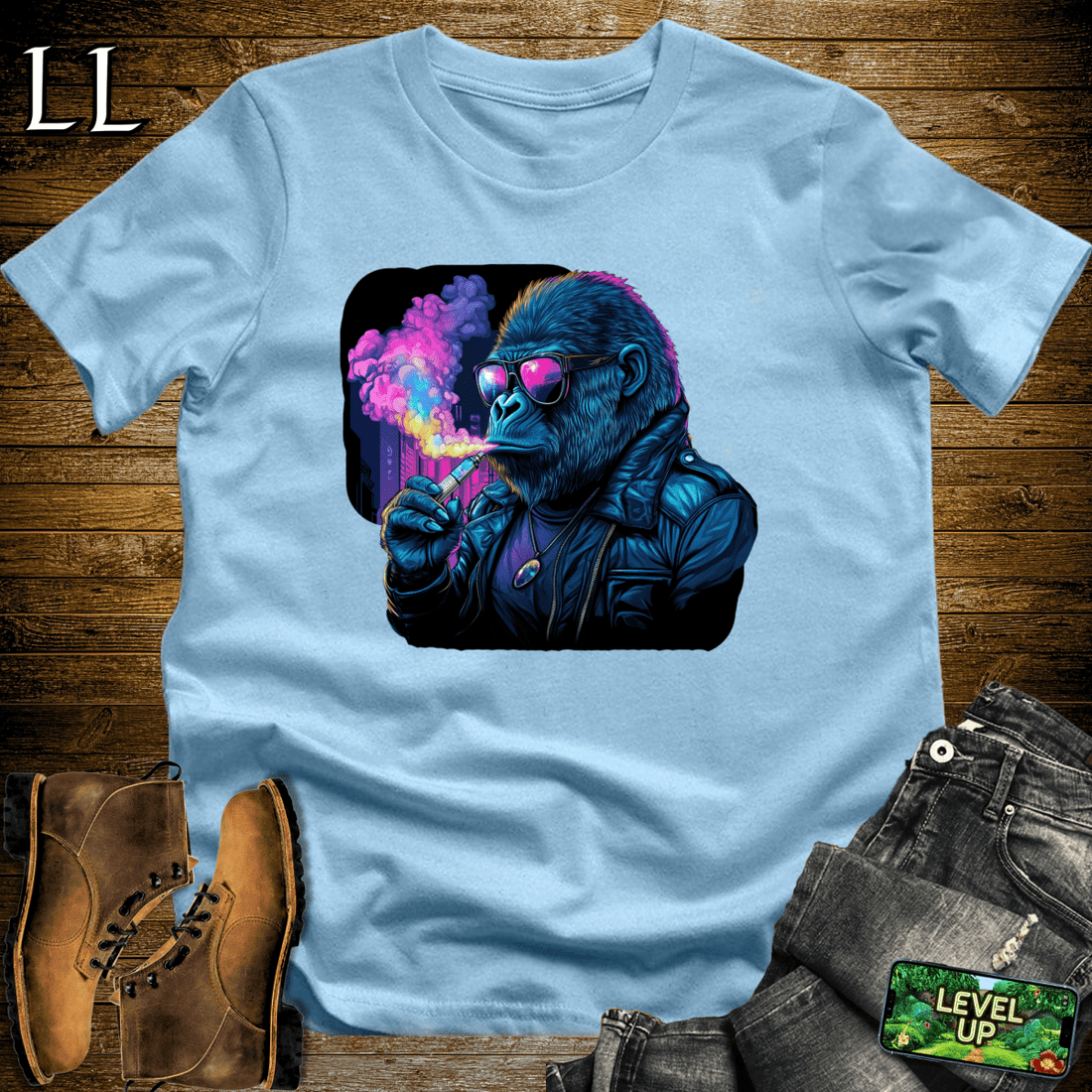 Vape Gorilla Softstyle Tee Light Blue | Funny Vape Gorilla Shirt